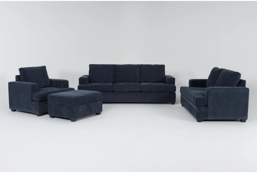 Bonaterra Midnight 4 Piece Sofa, Loveseat, Chair & Storage Ottoman Set - 360