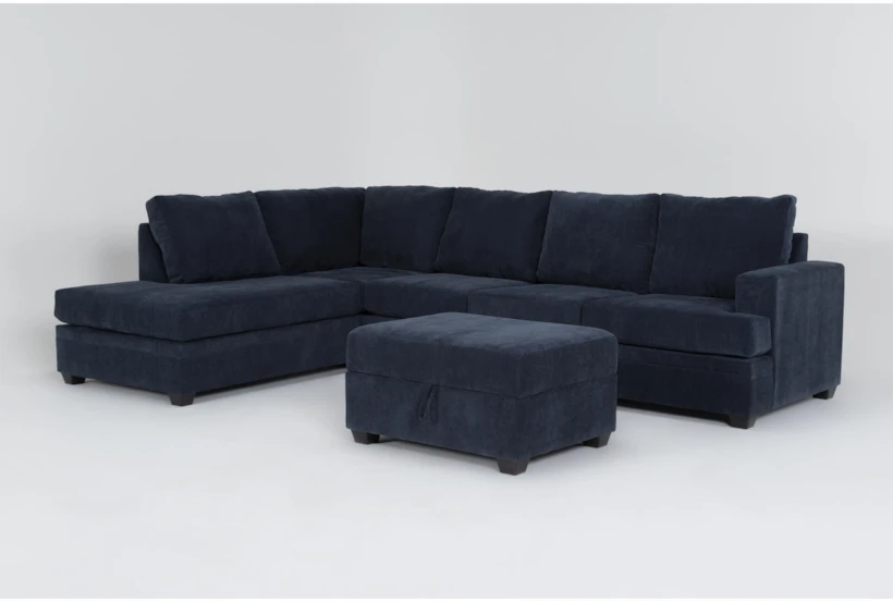 Bonaterra Midnight Blue 127" 2 Piece L-Shaped Sectional with Right Arm Facing Queen Memory Foam Sleeper Sofa,Left Arm Facing Corner Chaise & Storage Ottoman - 360