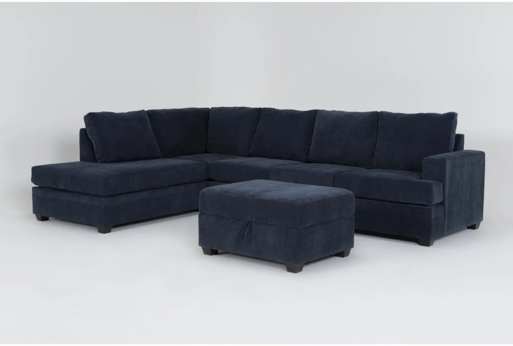 Bonaterra Midnight Blue 127" 2 Piece L-Shaped Sectional with Right Arm Facing Queen Memory Foam Sleeper Sofa,Left Arm Facing Corner Chaise & Storage Ottoman