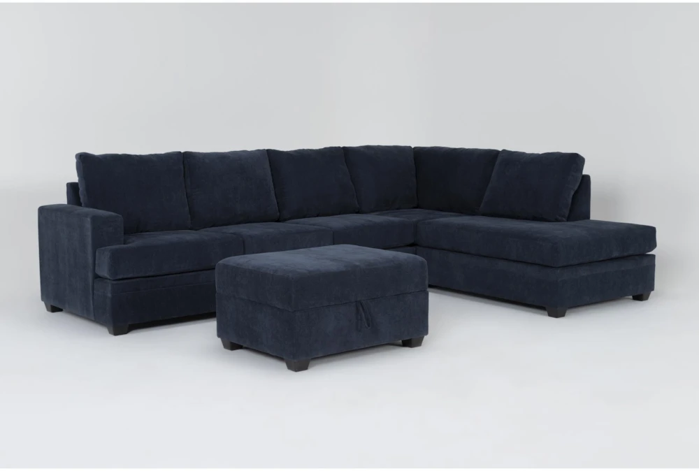 Bonaterra Midnight 127" 2 Piece Sectional with Left Arm Facing Queen Sleeper Sofa,Right Arm Facing Corner Chaise & Storage Ottoman
