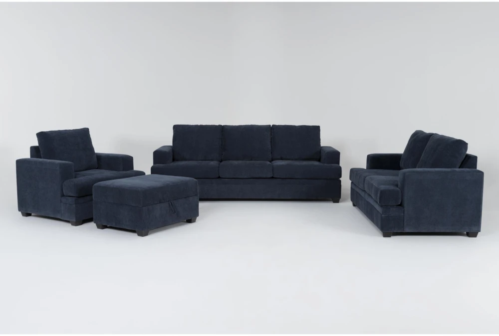 Bonaterra Midnight 4 Piece Queen Sleeper Sofa, Loveseat, Chair & Storage Ottoman Set