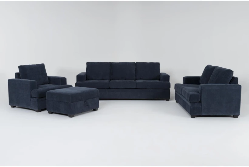 Bonaterra Midnight 4 Piece Queen Sleeper Sofa, Loveseat, Chair & Storage Ottoman Set - 360