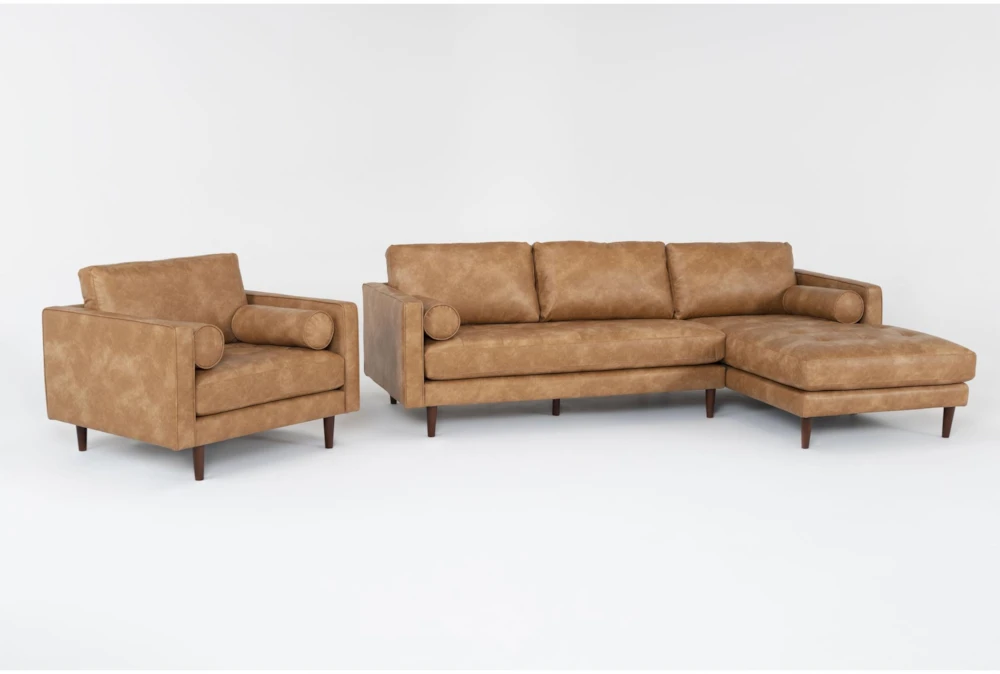 Lukas Caramel Faux Leather 2 Piece Sectional with Right Arm Facing Chaise & Chair