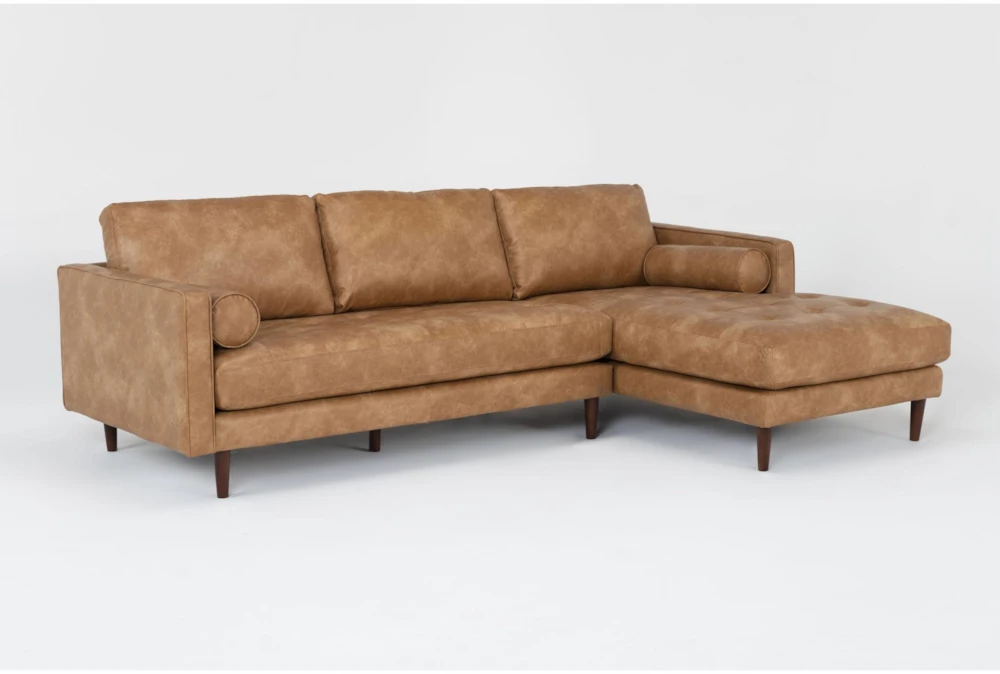 Lukas Caramel Brown Faux Leather 2 Piece L-Shaped Sectional with Right Arm Facing Chaise