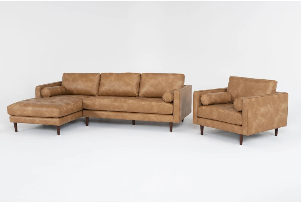 Lukas Caramel Faux Leather 2 Piece Sectional with Left Arm Facing Chaise & Chair