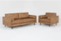 Lukas Caramel Brown Faux Leather 2 Piece Sofa & Arm Chair Set - Signature