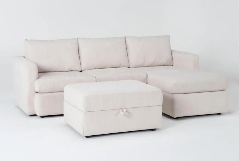 Basil Porcelain White Modular 93" 2 Piece Sectional with Right Arm Facing Chaise & Ottoman - 360