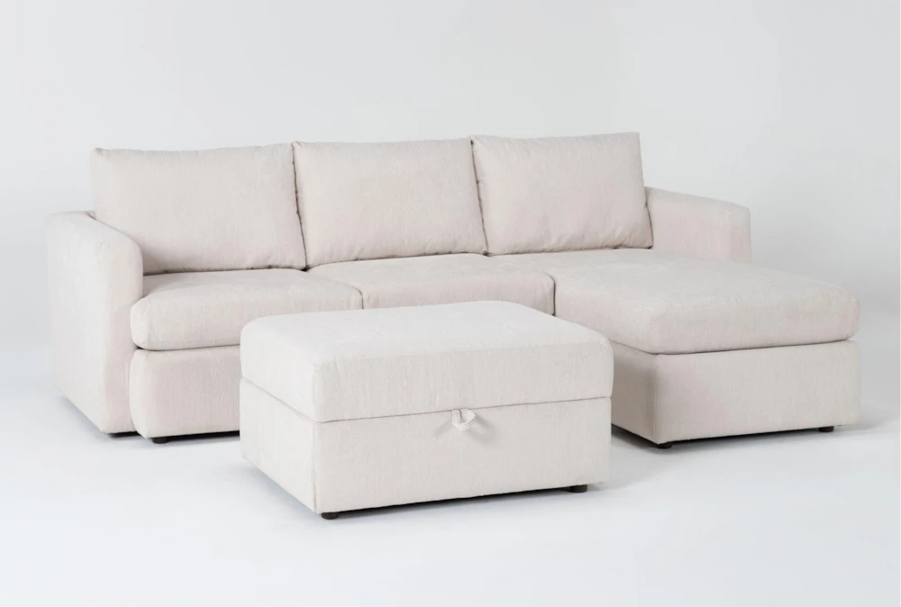 Basil Porcelain White Modular 93" 2 Piece Sectional with Right Arm Facing Chaise & Ottoman