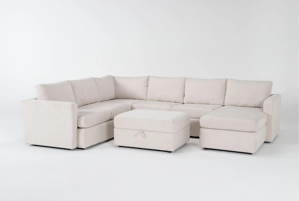 Basil Porcelain 125" 4 Piece Sectional with Right Arm Facing Chaise & Ottoman