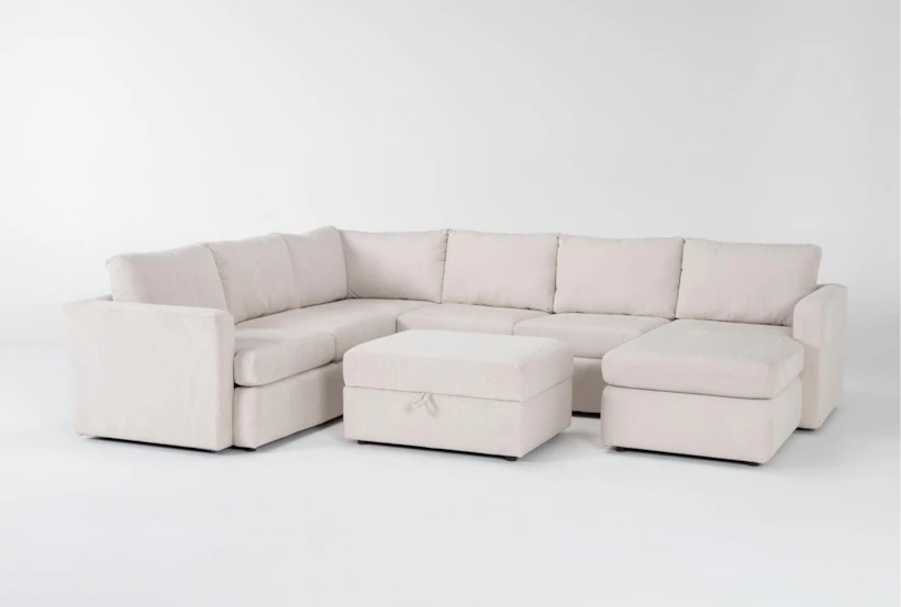 Basil Porcelain 125" 4 Piece Sectional with Right Arm Facing Chaise & Ottoman - 360