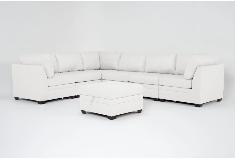 Solimar Sand 7 Piece Modular Sectional with 3 Corners, 3 Armless Chairs & Storage Ottoman