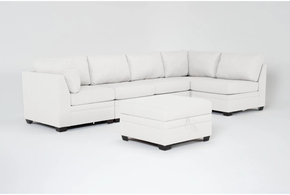 Solimar Sand 6 Piece Modular Sectional with 2 Corners, 3 Armless Chairs & Storage Ottoman