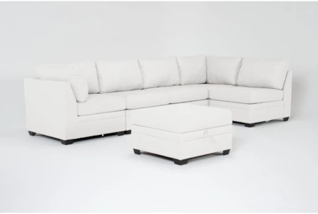 Solimar Sand 6 Piece Modular Sectional with 2 Corners, 3 Armless Chairs & Storage Ottoman - Main