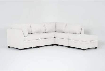Solimar Graphite 5 Piece Modular Sectional With 2 Corners, 2 Armless Chairs & Storage Ottoman
