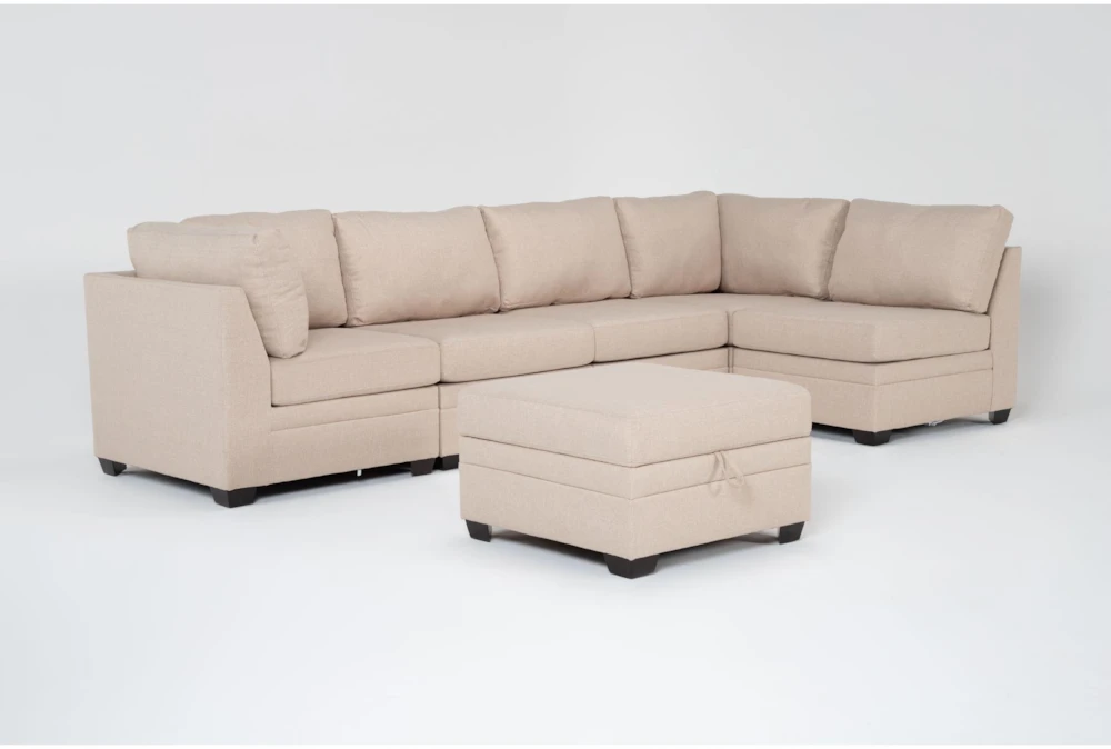 Solimar Flax 6 Piece Modular Sectional with 2 Corners, 3 Armless Chairs & Storage Ottoman