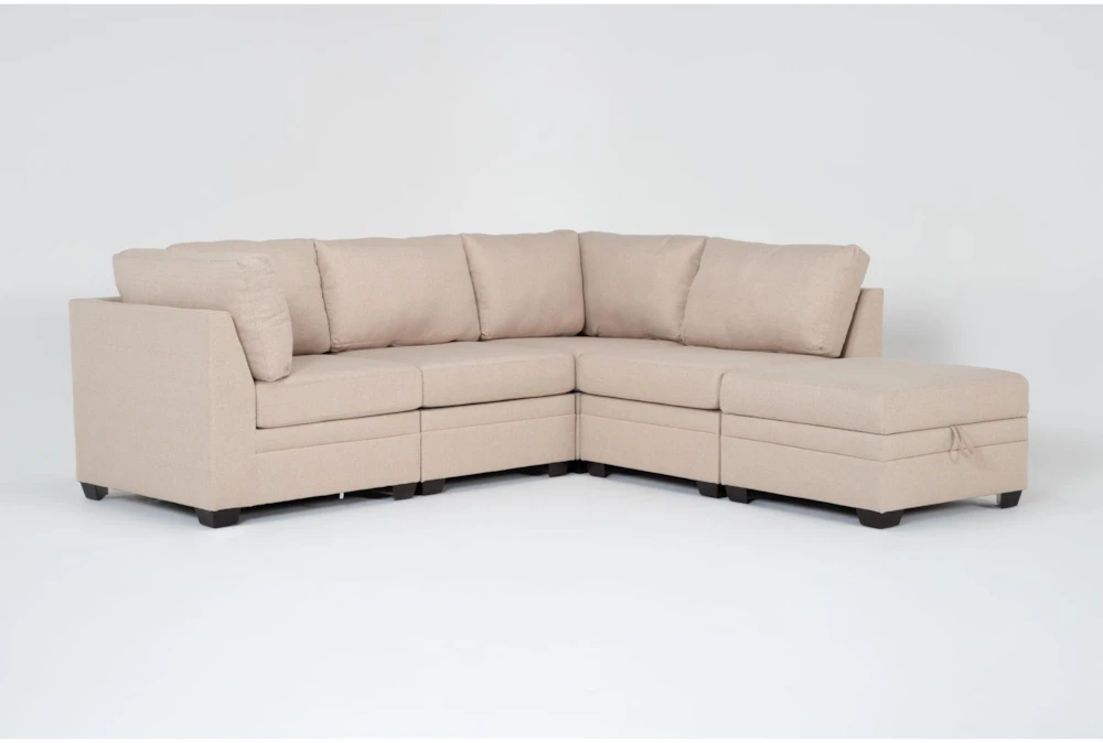 Solimar Flax 5 Piece Modular Sectional with 2 Corners, 2 Armless Chairs & Storage Ottoman