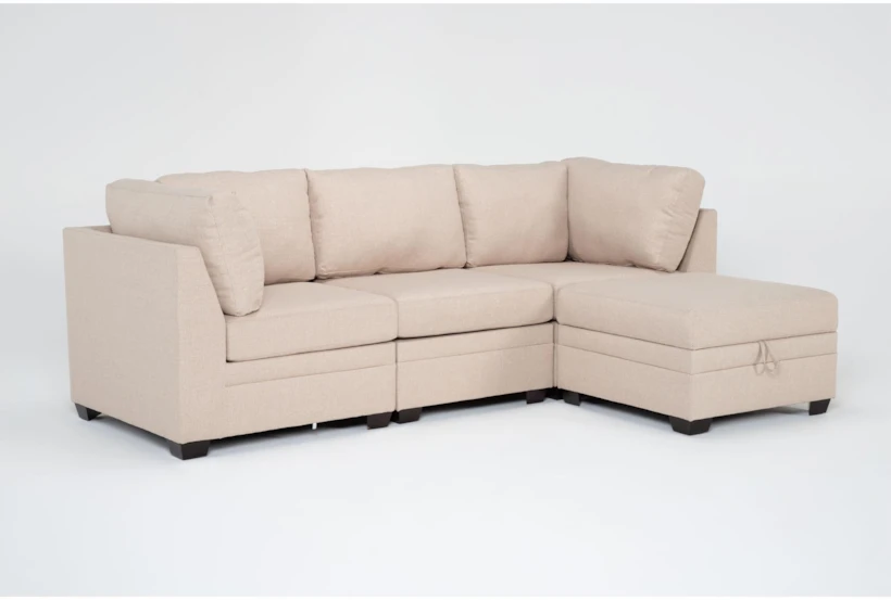 Solimar Flax 4 Piece Modular Sofa & Storage Ottoman - 360