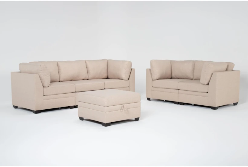 Solimar Flax 6 Piece Modular Sofa, Loveseat & Storage Ottoman - 360