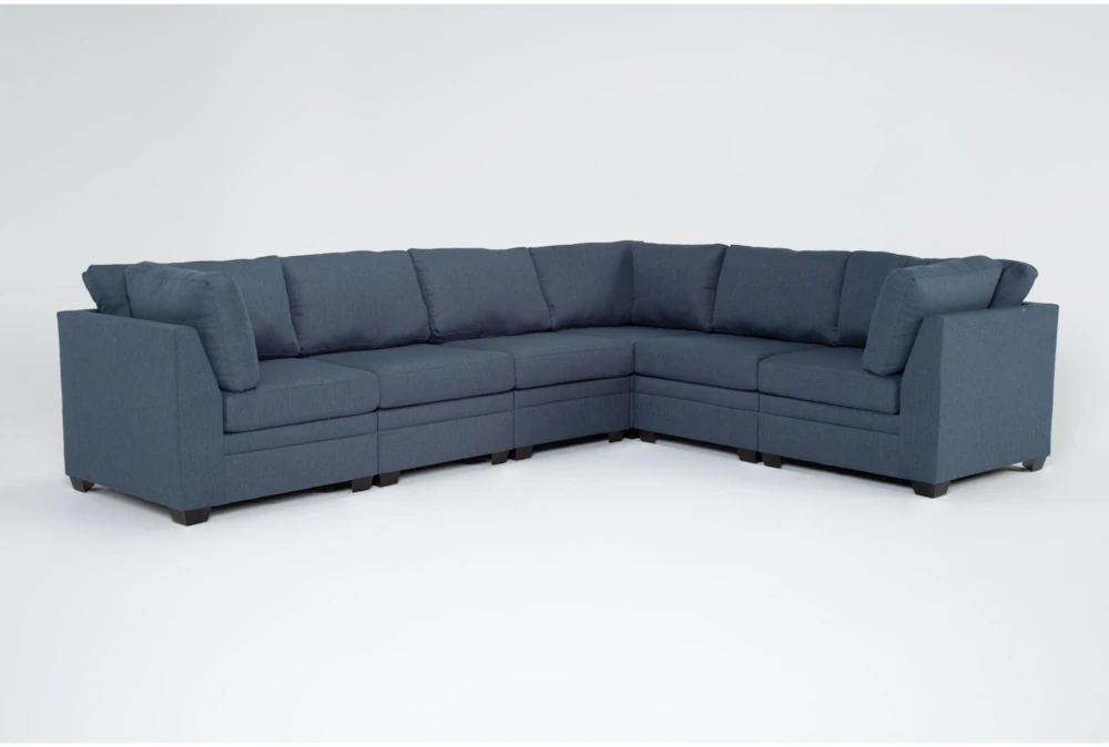 Solimar Denim 6 Piece Modular Sectional with 3 Corners & 3 Armless Chairs