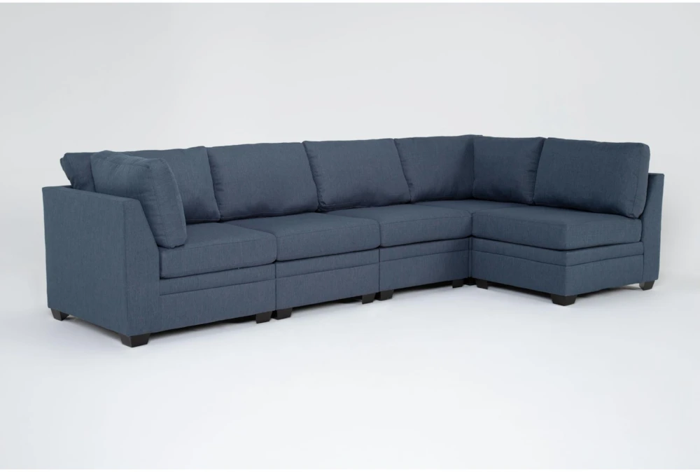 Solimar Denim 5 Piece Modular Sectional with 2 Corners & 3 Armless Chairs