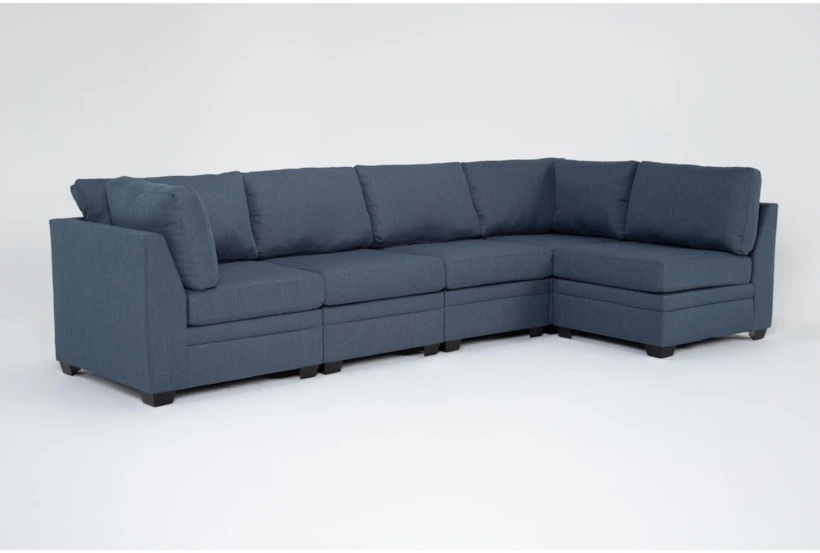 Solimar Denim 5 Piece Modular Sectional with 2 Corners & 3 Armless Chairs - 360