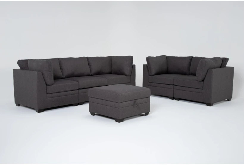 Solimar Graphite 6 Piece Modular Sofa, Loveseat & Storage Ottoman - 360