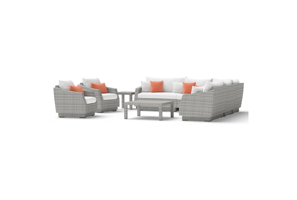 Carlyle Outdoor 9 Piece Sectional Conversation Set With Cast Coral Sunbrella Cushions