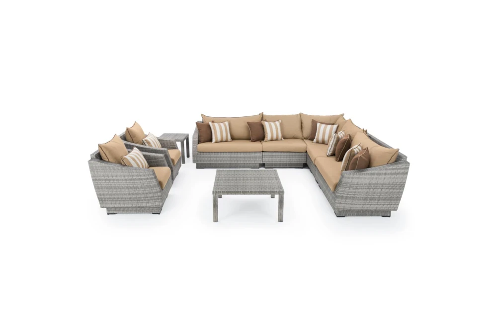 Carlyle Outdoor 9 Piece Sectional Conversation Set With Maxim Beige Sunbrella Cushions