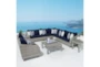 Carlyle Outdoor 9 Piece Sectional Conversation Set With Navy Blue Sunbrella Cushions - Room