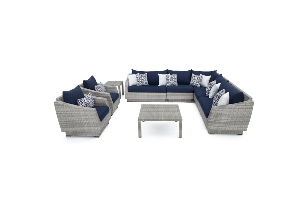 Carlyle Outdoor 9 Piece Sectional Conversation Set With Navy Blue Sunbrella Cushions