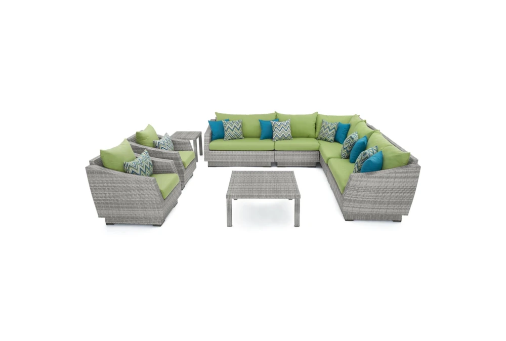 Carlyle Outdoor 9 Piece Sectional Conversation Set With Gingko Green Sunbrella Cushions