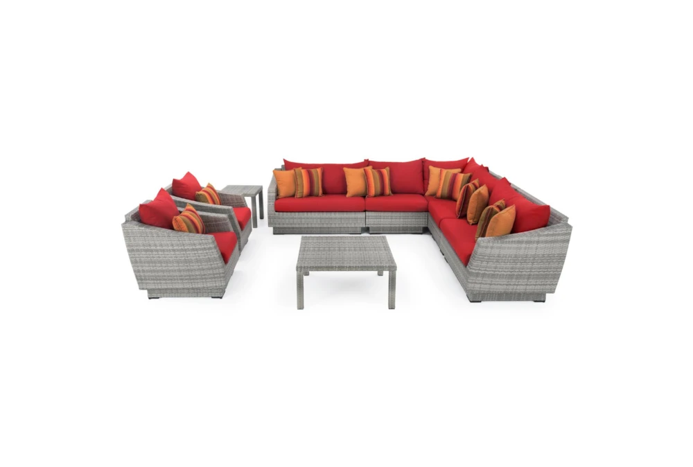 Carlyle Outdoor 9 Piece Sectional Conversation Set With Sunset Red Sunbrella Cushions