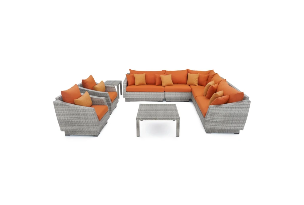 Carlyle Outdoor 9 Piece Sectional Conversation Set With Tikka Orange Sunbrella Cushions