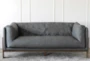 Antique Black Faux Leather + Wood Frame Sofa - Front