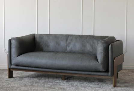 Antique Black Faux Leather + Wood Frame Sofa - Main