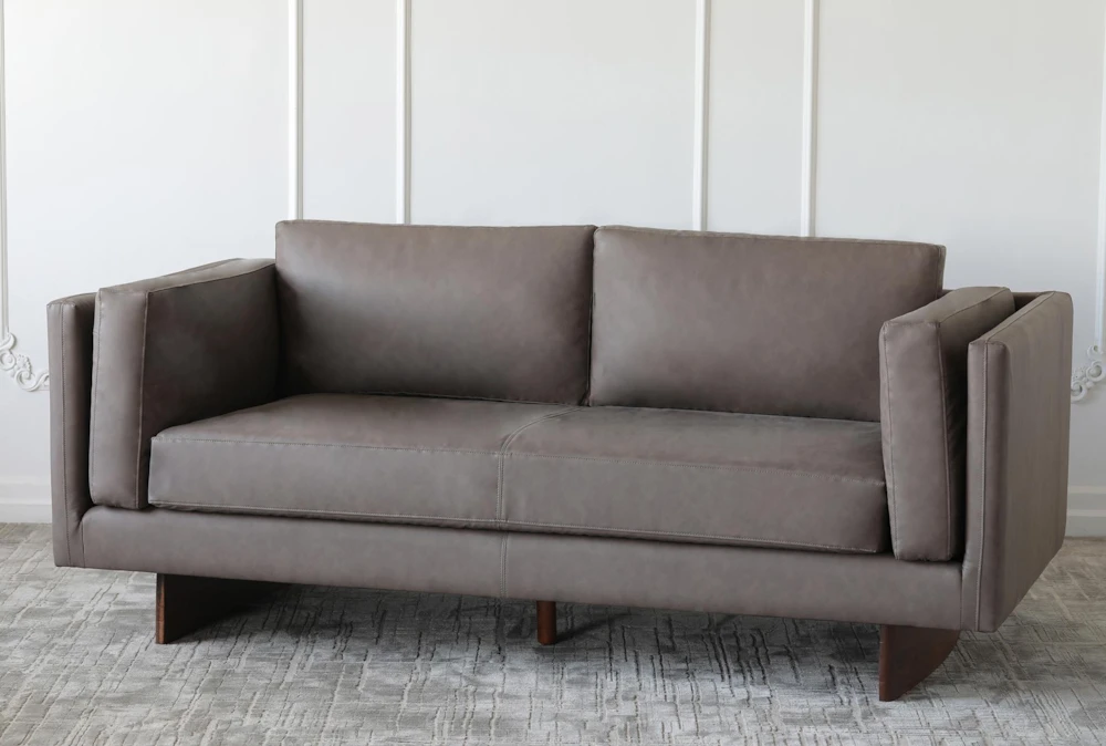 Antique Brown Faux Leather + Track Leg Sofa