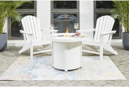 Verbena White Outdoor 3 Piece Adirondack Chair + Round Fire Pit Conversation Set