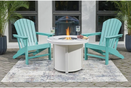 Verbena Teal Outdoor 3 Piece Adirondack Chair + Round Fire Pit Conversation Set