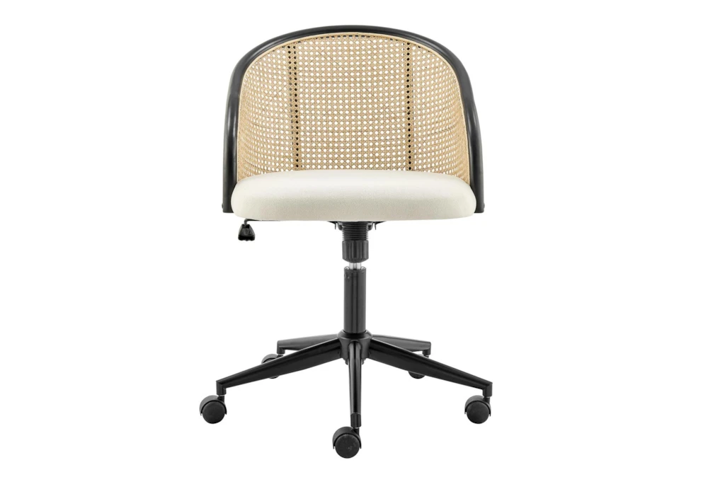 Demis Adjustable Rolling Office Desk Chair In Black Base With Natural Cane