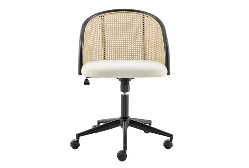 Demis Adjustable Rolling Office Desk Chair In Black Base With Natural Cane - 360