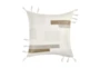 22X22 Ivory Natural Pieced Throw Pillow With Tassels + Leather Detail - Signature