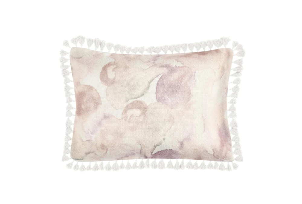 14X20 Peach + Crystal Pink Watercolor Linen Blend Lumbar Throw Pillow With Tassel Fringe