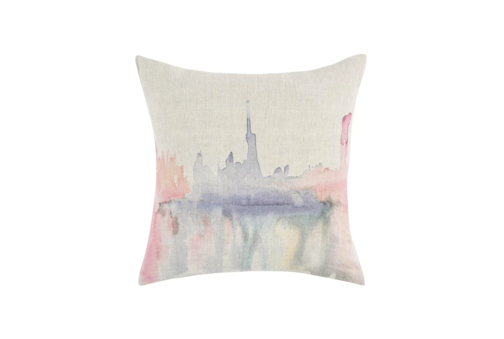 20X20 Purple Pink Watercolor Landscape Printed Linen Blend Throw Pillow