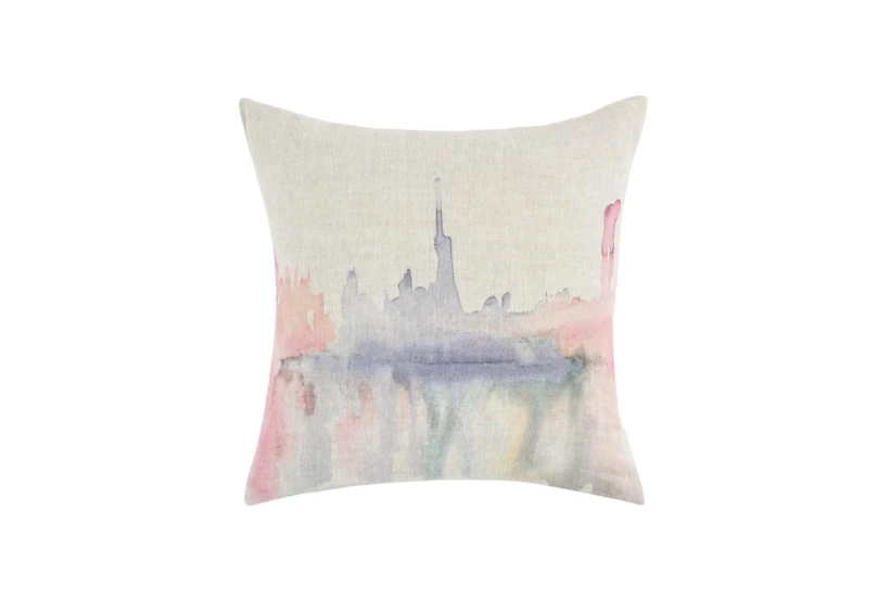 20X20 Purple Pink Watercolor Landscape Printed Linen Blend Throw Pillow - 360