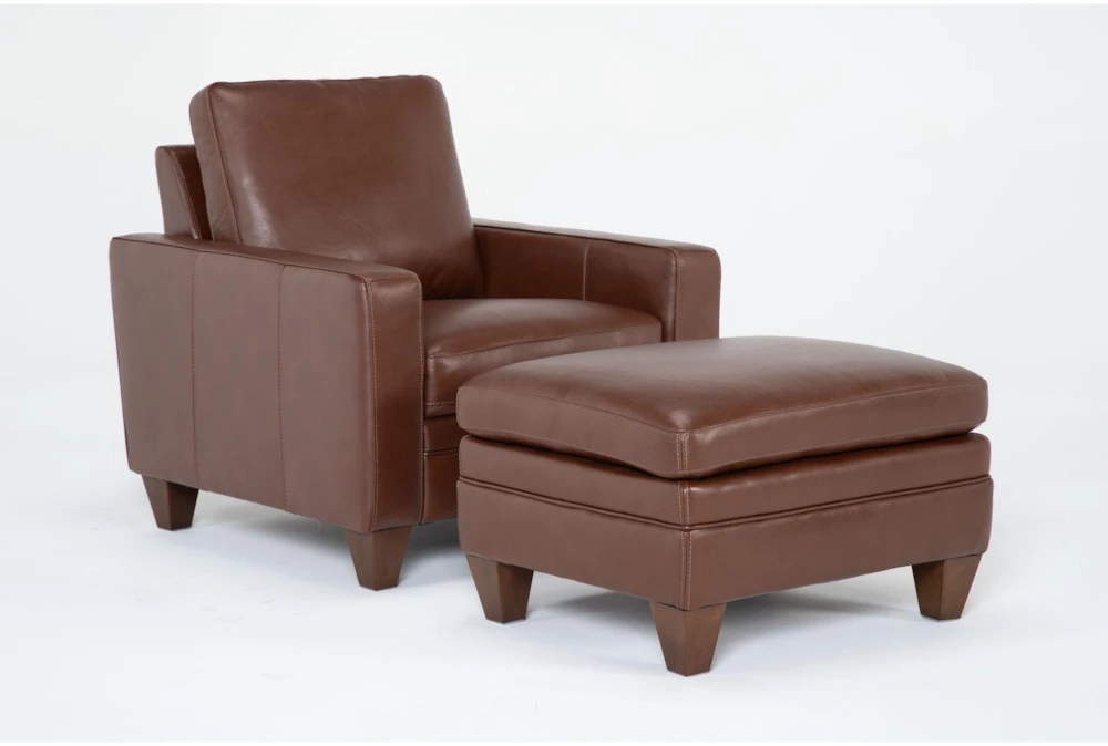 Hudson Leather 2 Piece Chair & Ottoman Set