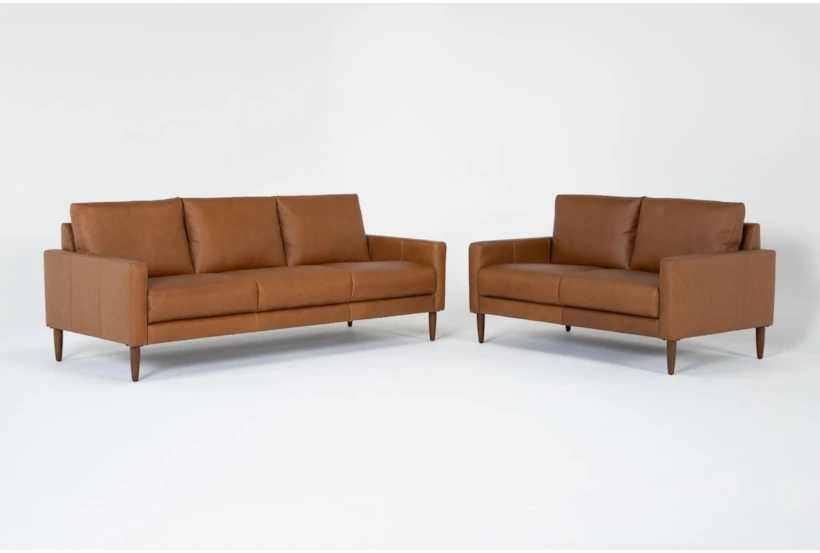 Ian Saddle Brown Leather 2 Piece Sofa & Loveseat Set - 360
