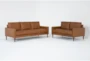 Ian Saddle Brown Leather 2 Piece Sofa & Loveseat Set - Signature