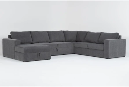 Sebastian Slate 3 Piece Convertible Sectional with Left Arm Facing Storage Chaise