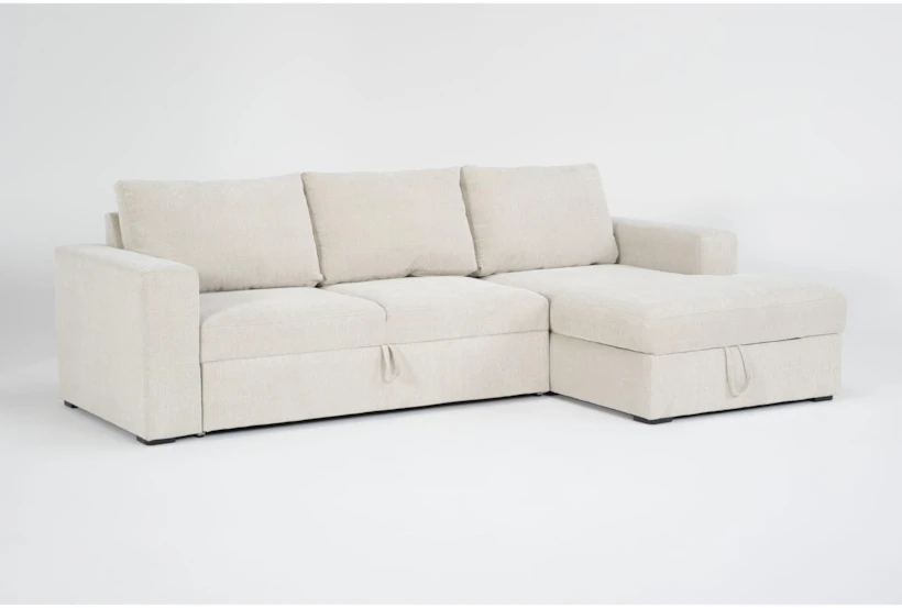 Sebastian Cream White 111" 2 Piece Convertible Futon Sleeper Sectional with Right Arm Facing Storage Chaise - 360