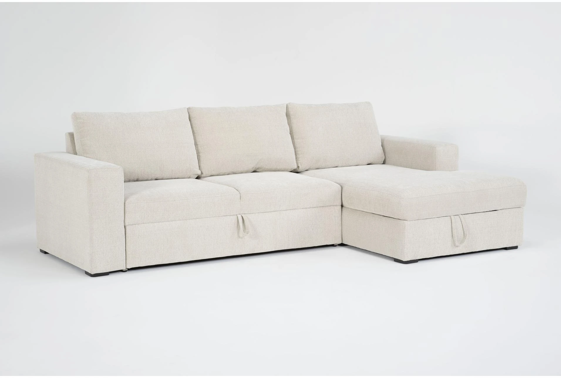 Sebastian Cream 111" 2 Piece Convertible Sleeper Sectional with Right Arm Facing Storage Chaise